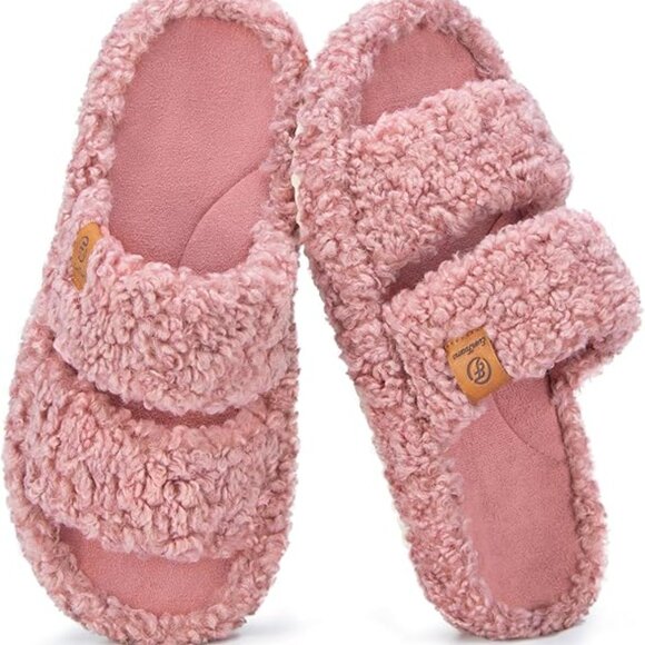 EverFoams Womens Fuzzy Open-toe Slippers Soft Comfy Memory Foam Indoor House Sho - Picture 1 of 7